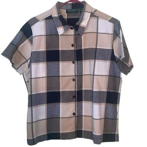 Lemon Grass, plaid, short sleeved, button up blouse. Size Large GUC